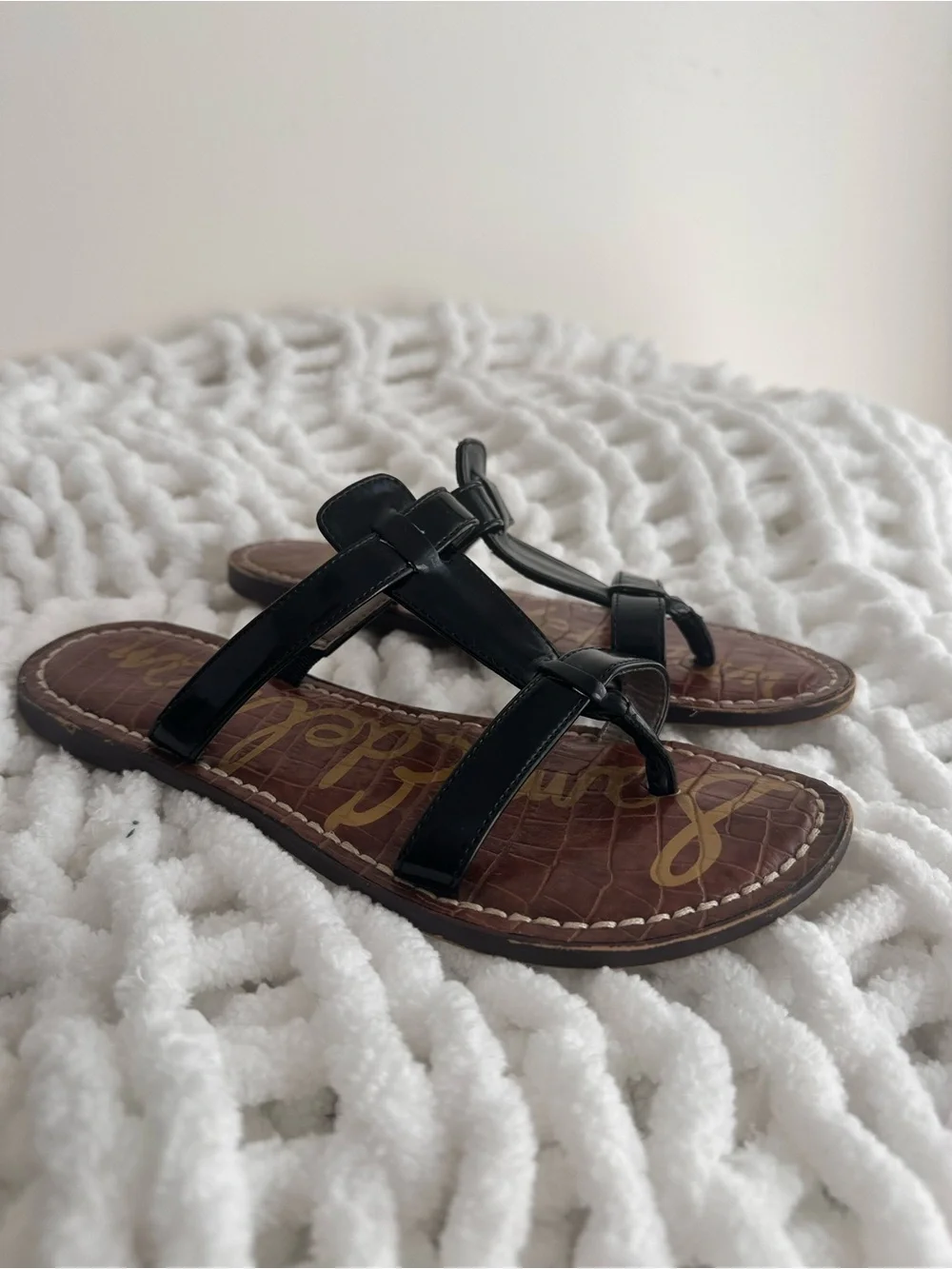 Sam Edelman Black Leather Toe-Ring Slide Sandals